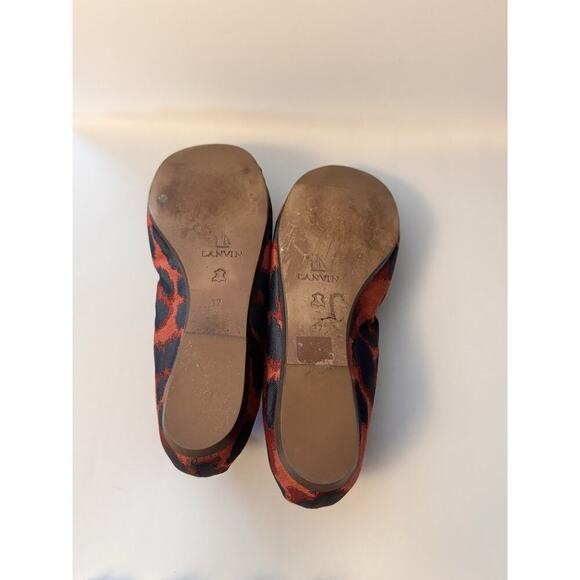LANVIN Paris Women’s 6 Black Red Leopard Print Lambskin Fabric Ballet Flats EUC - Picture 5 of 11